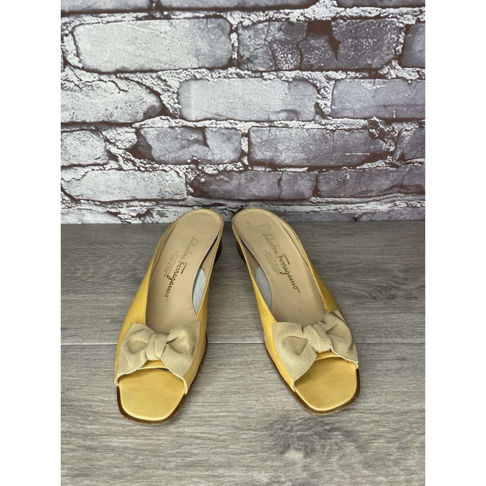 Salvatore Ferragamo Salvatore Ferragamo Yellow Patent Leather Slip On Heel Shoes Size US 7.5 / IT 37.5 - 15 Thumbnail