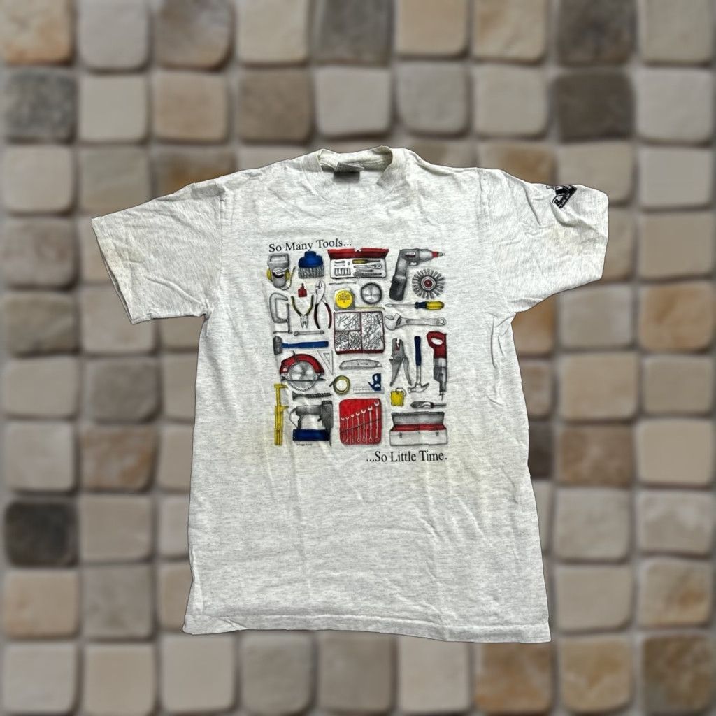 Vintage Oneita T Shirt Mens Medium Gray Graphic So Many Tools So Little Time Handyman Size US M / EU 48-50 / 2 - 1 Thumbnail