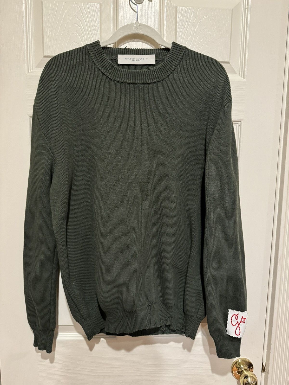 image of Golden Goose Cotton Knit Sweater in Olive Green, Men's (Size Large)