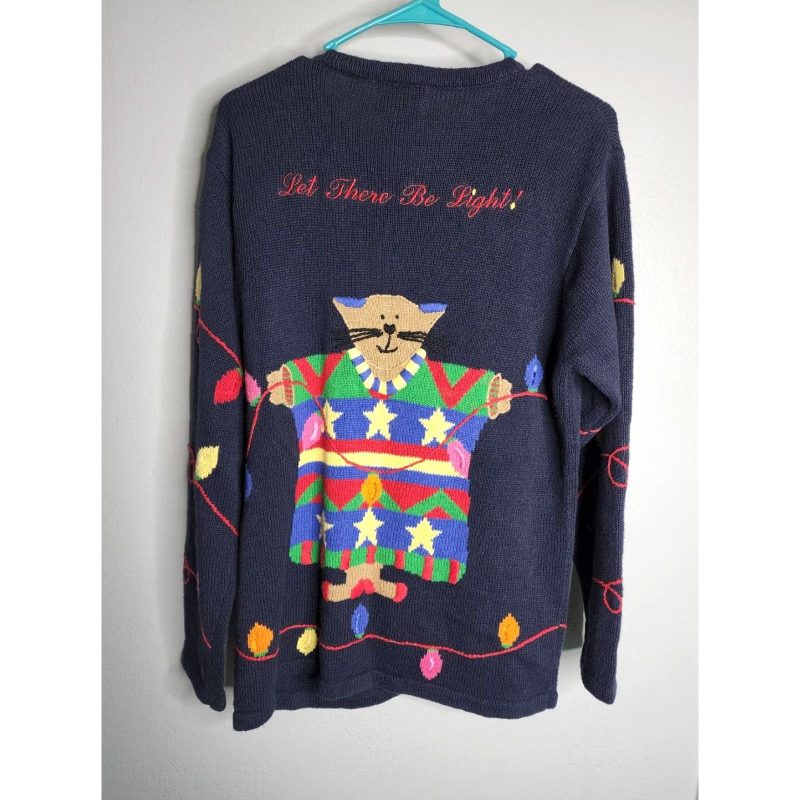 Quacker Factory VINTAGE Quacker Factory Cat Holiday Light Sweater Cardigan Woman's M Blue Knit Casual Ugly Christmas Theme Womens M Cat Christmas Holiday Cardigan Size M / US 6-8 / IT 42-44 - 5 Thumbnail