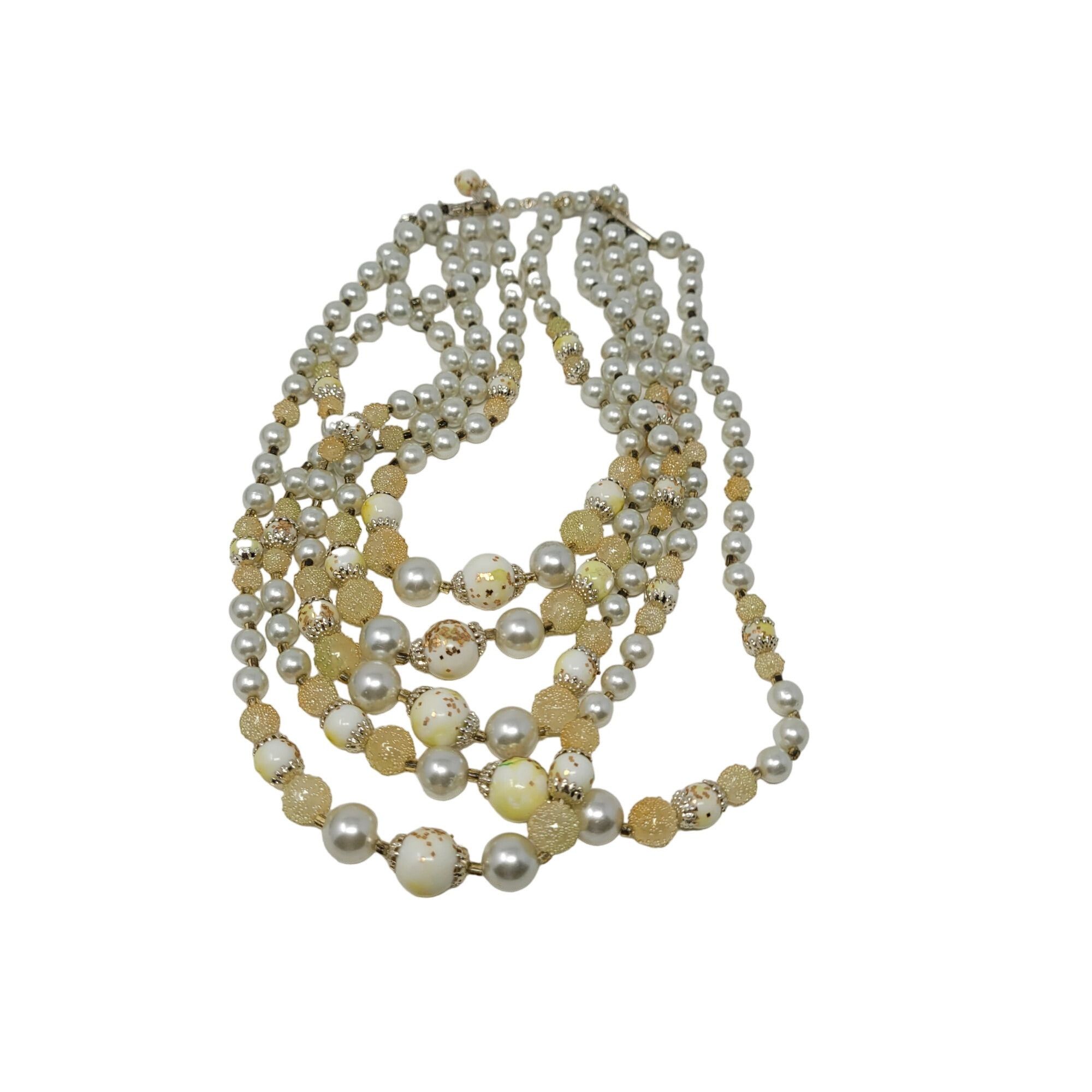 Vintage Vtg Japan Signed Faux Pearl Beaded 5 Multi Strand Necklace Size ONE SIZE - 5 Thumbnail