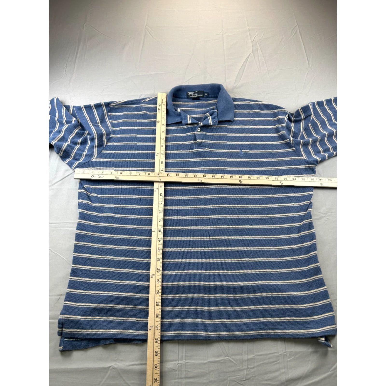 Polo Ralph Lauren Polo Ralph Lauren Polo Shirt Mens XL Blue Striped Long Sleeve Waffle Knit Size US XL / EU 56 / 4 - 4 Thumbnail