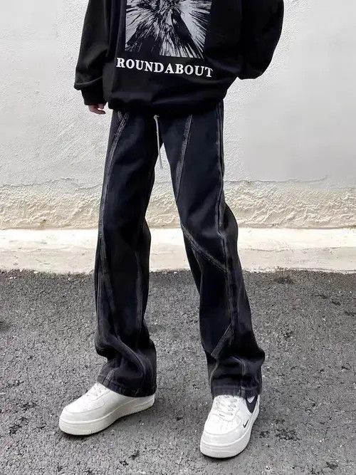 Japanese Brand × Jean Vintage washed black paneled straight-leg jeans Size US 32 / EU 48 - 1 Thumbnail