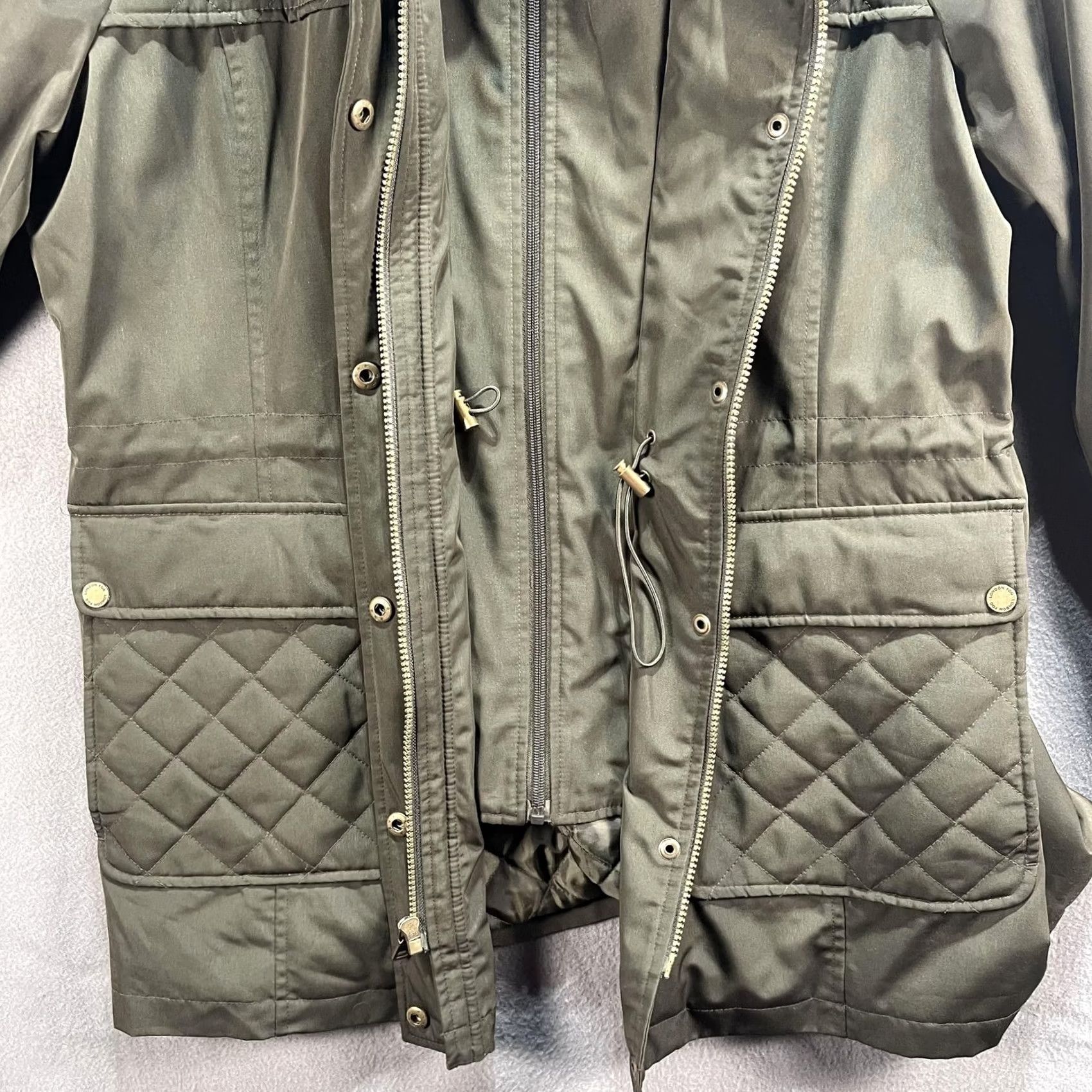 London Fog London Fog Jacket Womens Large Olive Green Quilted Utility Pockets Plaid Lining Size L / US 10 / IT 46 - 5 Thumbnail