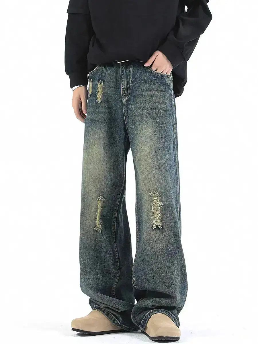 Japanese Brand Broken jeans men's straight loose casual trousers Size US 32 / EU 48 - 1 Thumbnail