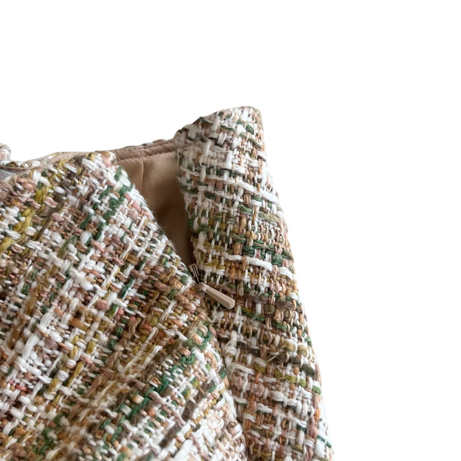 Other Vintage Rickie Freeman Teri Jon Beige Green Tweed Lace Trim Size 34" / US 12 / IT 48 - 16 Thumbnail