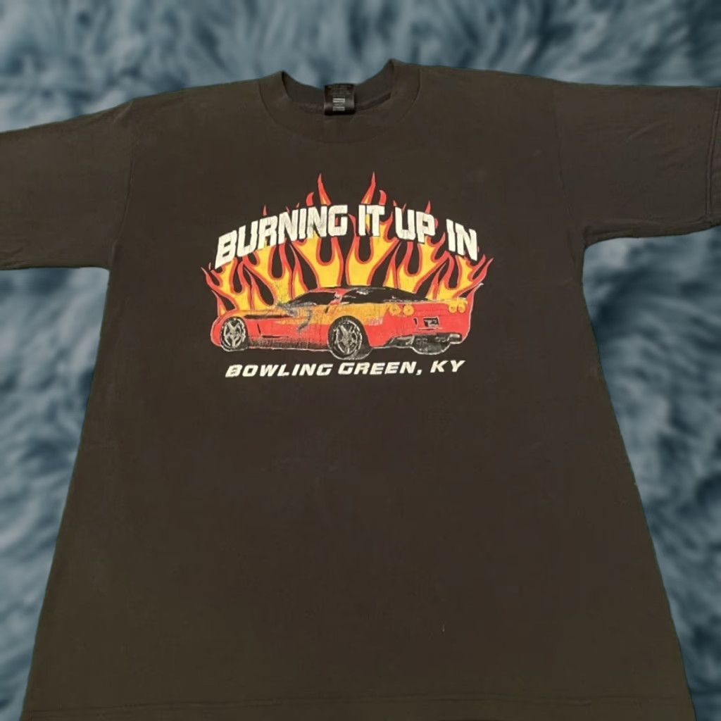 Vintage VINTAGE 90s Flames Racing Bowling Green Kentucky VTG Shirt Mens M Black Short Sleeve T-Shirt 1990s Mens Size US M / EU 48-50 / 2 - 1 Thumbnail