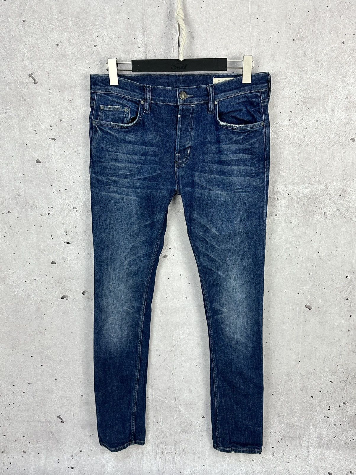 Allsaints AllSaints Stamp Cigarette Washed Blue Cotton Denim Pants Size US 33 - 1 Thumbnail