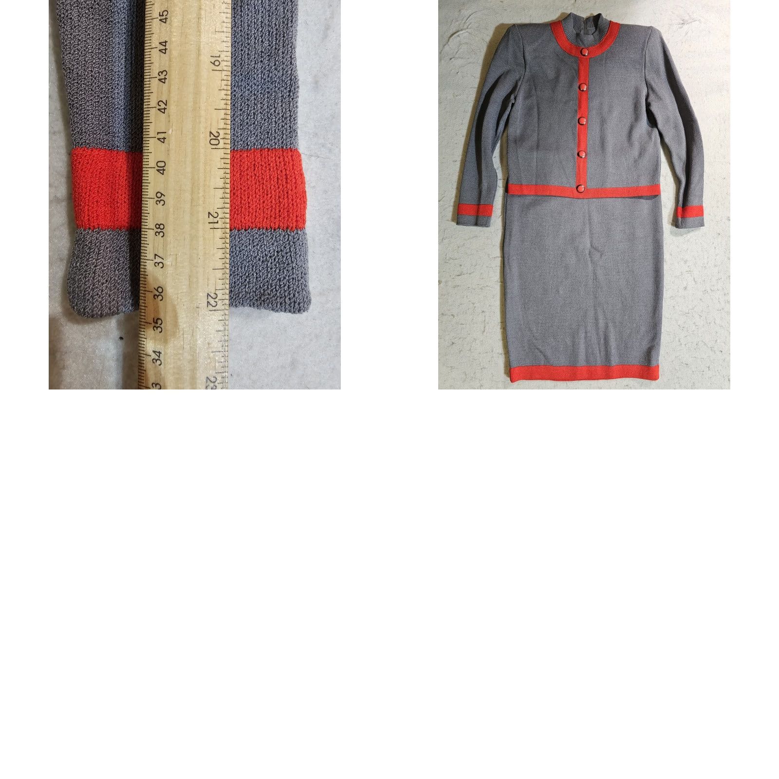 St. John VINTAGE St John Collection by Marie Gray Knitted Grey & Orange Trimmed Suit Sz 4 Top & Bottom Set / 2 Piece / Wool Blend / Regular Fit / Women Size S / US 4 / IT 40 - 11 Thumbnail