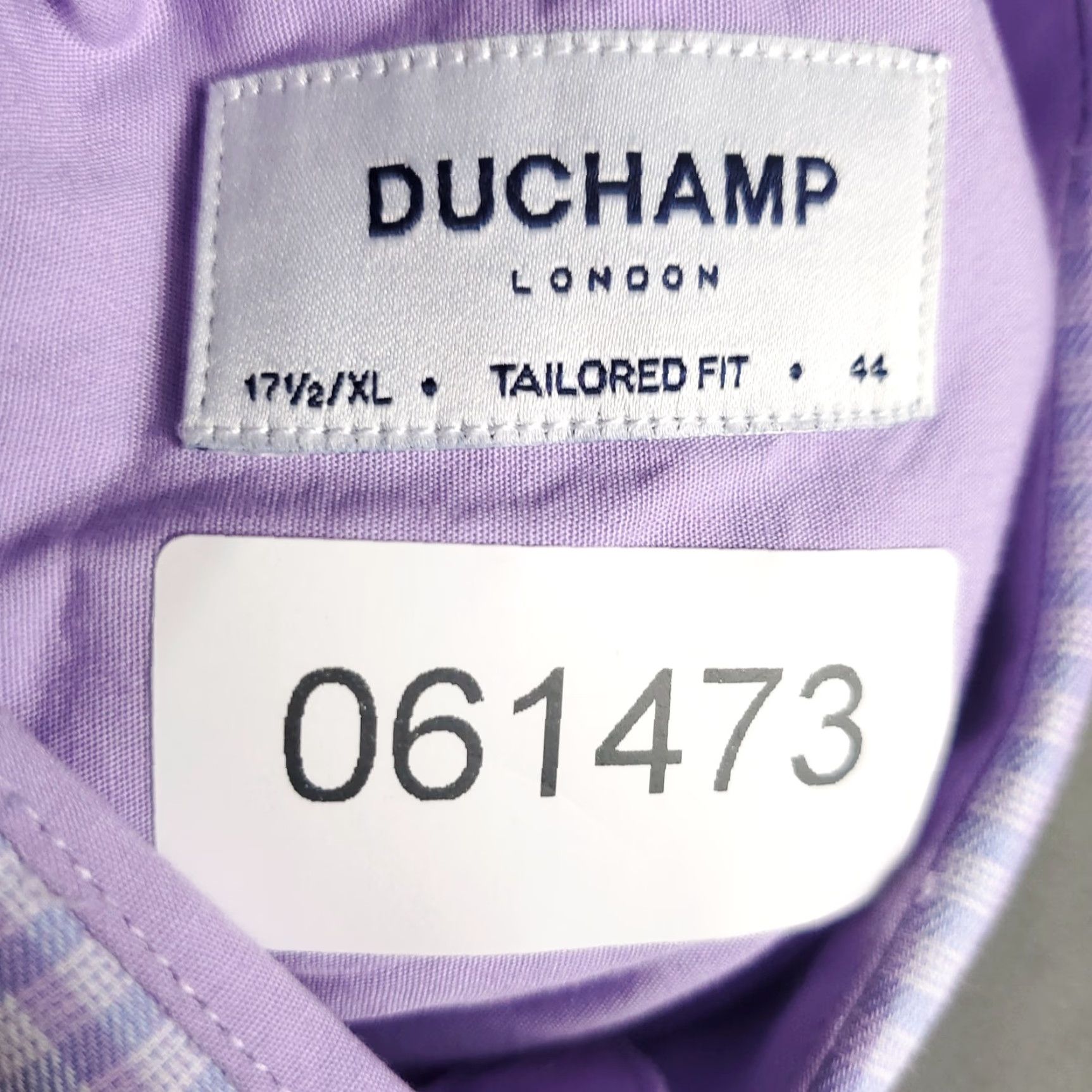 Vintage VINTAGE? No. Duchamp London Shirt Mens XL Purple Check Tailored Fit Dress Long Sleeve 17.5 Slim Button Front Collared Cuff Mens XL Purple Check Shirt Size 46R - 7 Thumbnail