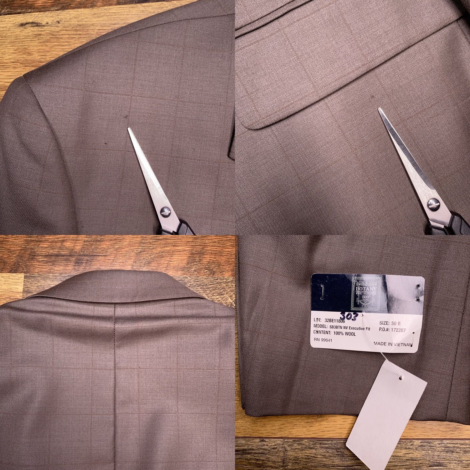 Vintage Botany 500 Suit Jacket Mens 50R Wool Blazer Notch Lapel Four-Button Single-Breasted 52 Chest Brown Size 50R - 8 Thumbnail