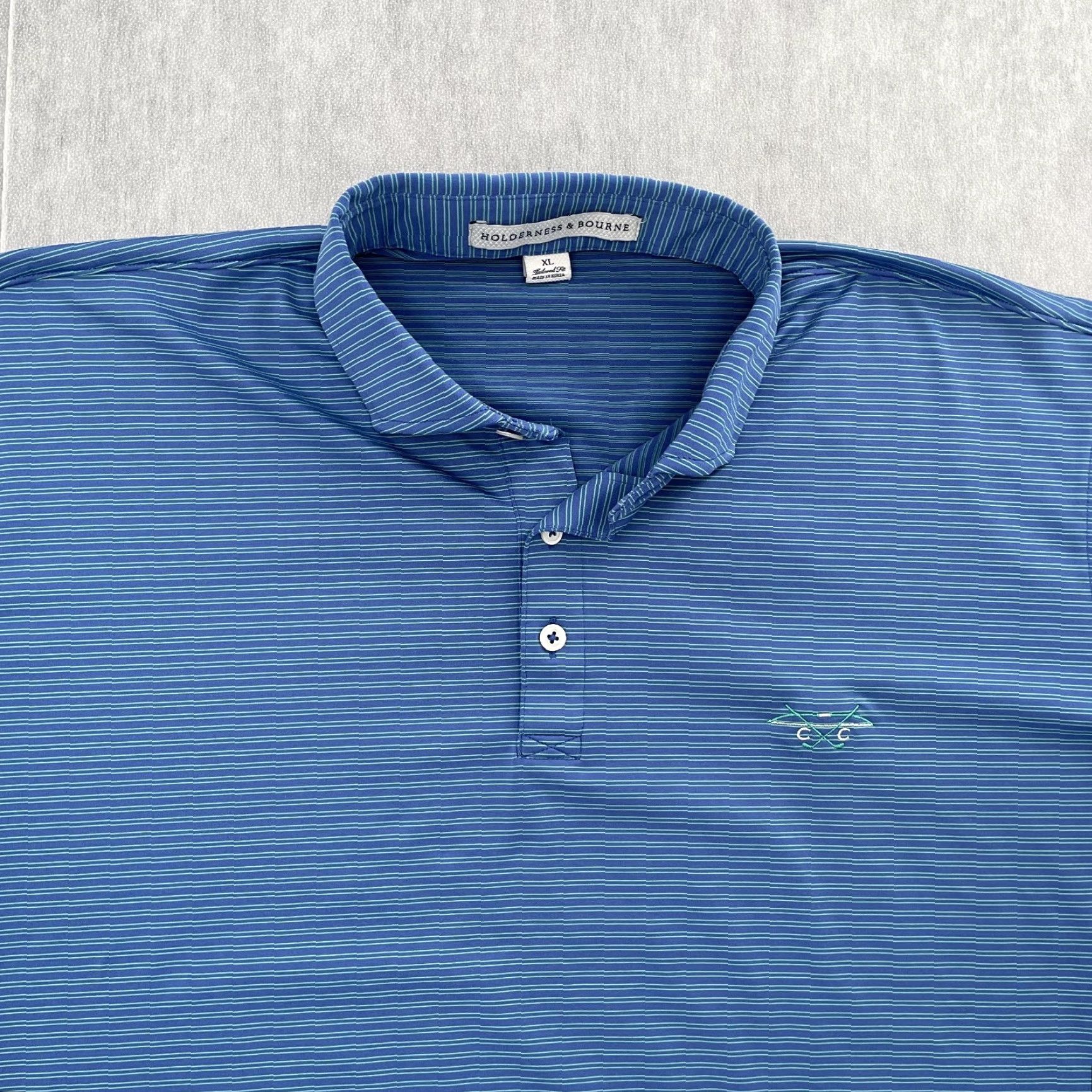 Vintage VINTAGE Holderness & Bourne Polo Shirt Adult XL Blue Stripe Golf Logo Men Size US XL / EU 56 / 4 - 3 Thumbnail