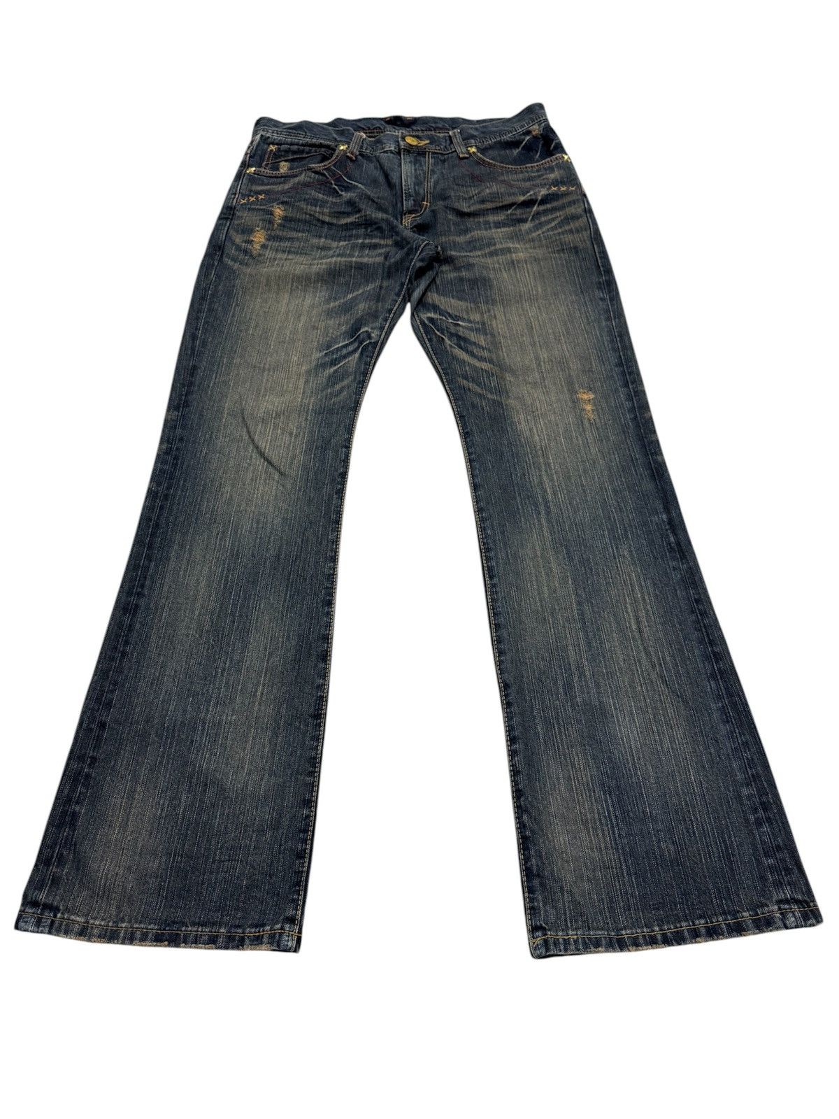 Lee VINTAGE LEE RIDER FLARED LEG DISTRESSED DENIM JEANS Size US 34 / EU 50 - 1 Thumbnail
