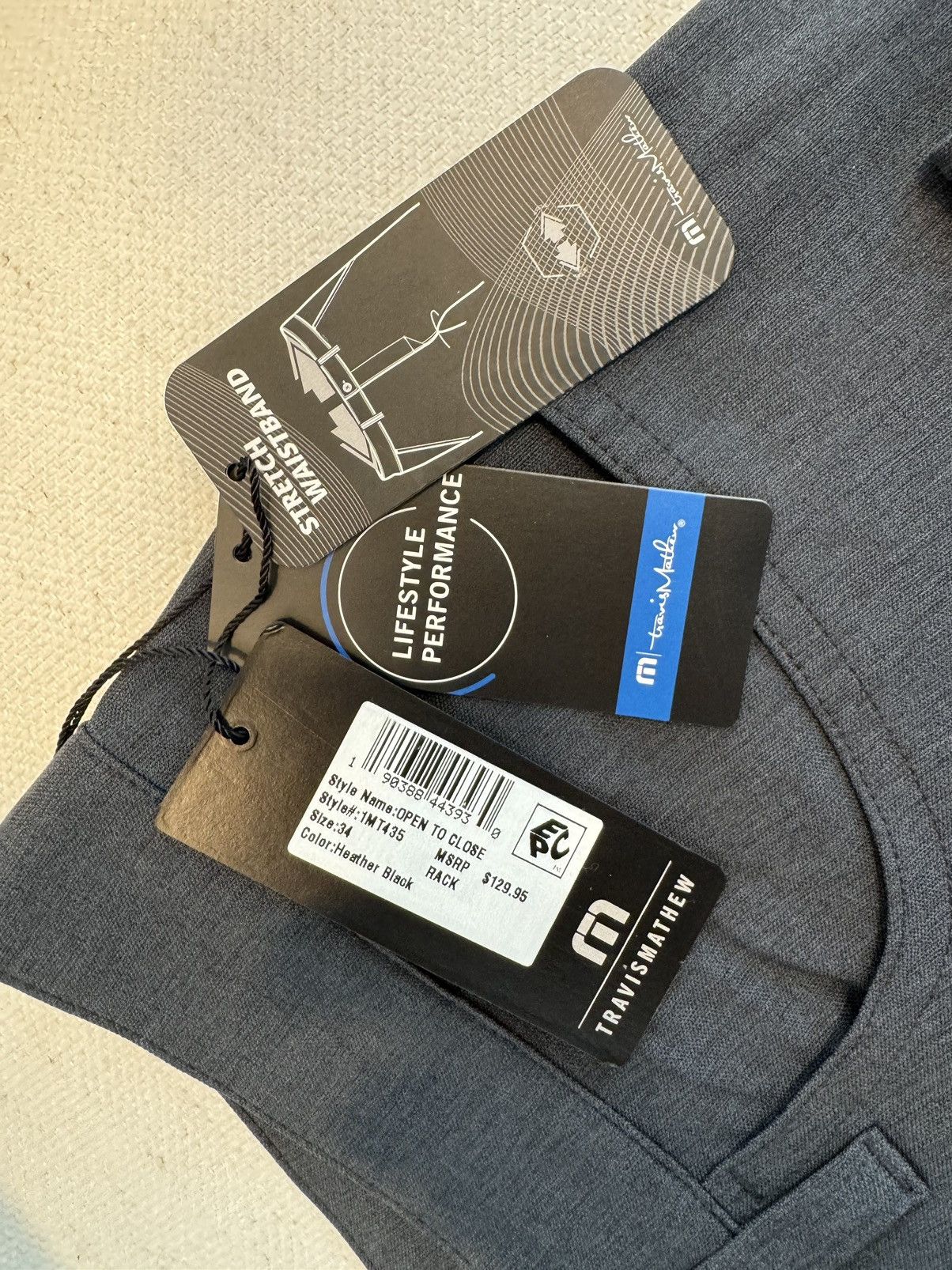 TravisMathew Men’s Travis Mathew Golf Pants (34” - Heather Black) Size US 34 / EU 50 - 4 Thumbnail