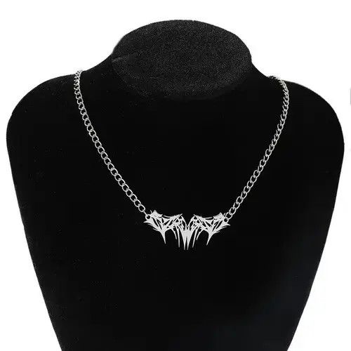 Jewelry Spike Graffiti Chain Necklace Punk Gothic Chrome Rock Venom Size ONE SIZE - 2 Thumbnail