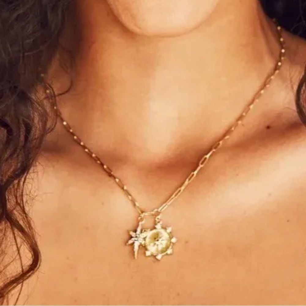 image of Unbrnd Jennifer Miller Starburst Charm Necklace 14K Gold Plated Cha in Yellow, Women's