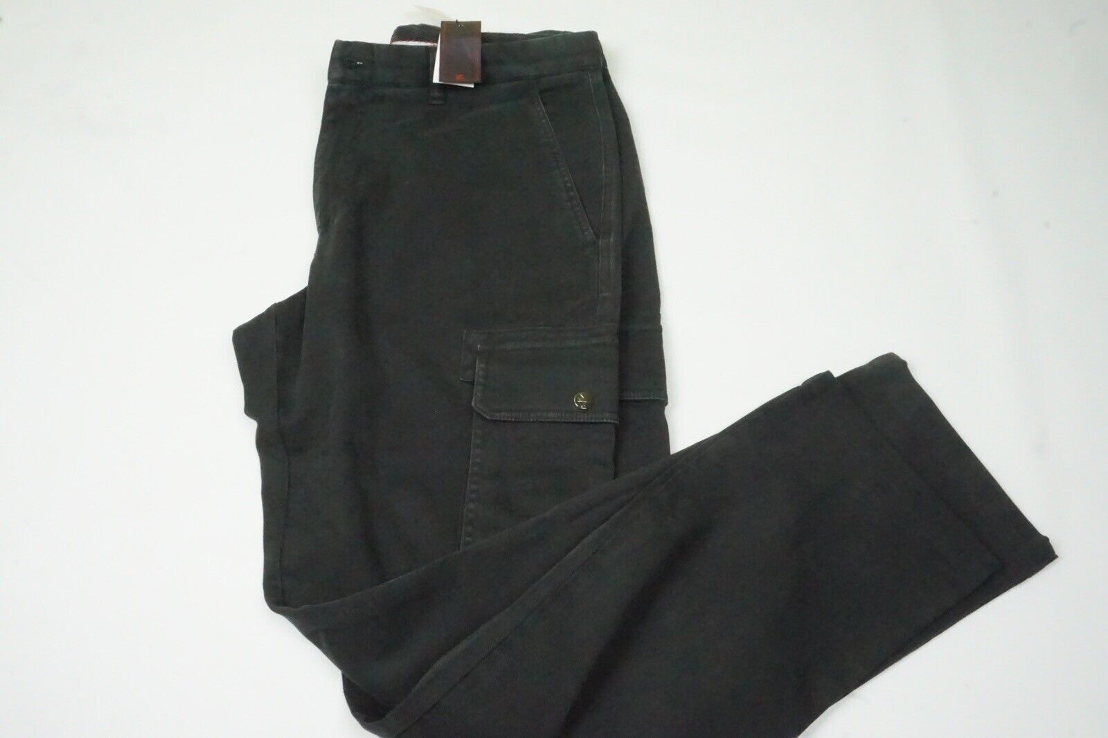 image of Isaia Tinto Slim B Black Cargo Cotton Blend Casual Chino Pan, Men's (Size 32)