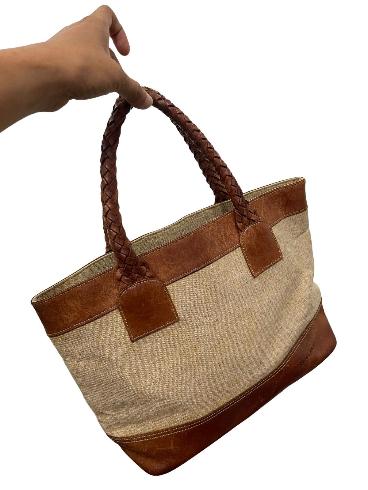 Ralph Lauren Leather Woven Cotton Vtg Ralph Lauren Tote Bag 4🟩 Size ONE SIZE - 3 Thumbnail