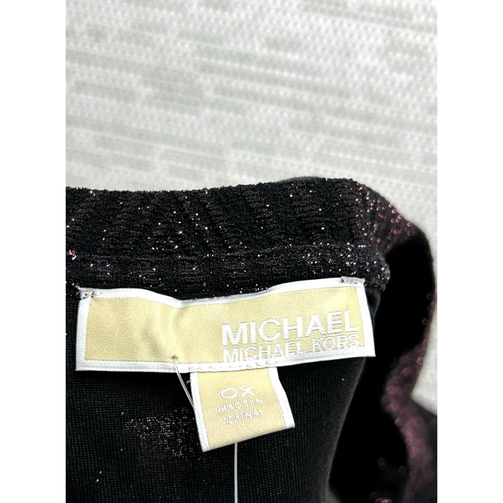 Michael Kors Michael Kors Dress Womens 0x Black Purple Blouson Short A-Line Sleeve Long Neckline Round Zip Size XL / US 12-14 / IT 48-50 - 3 Thumbnail