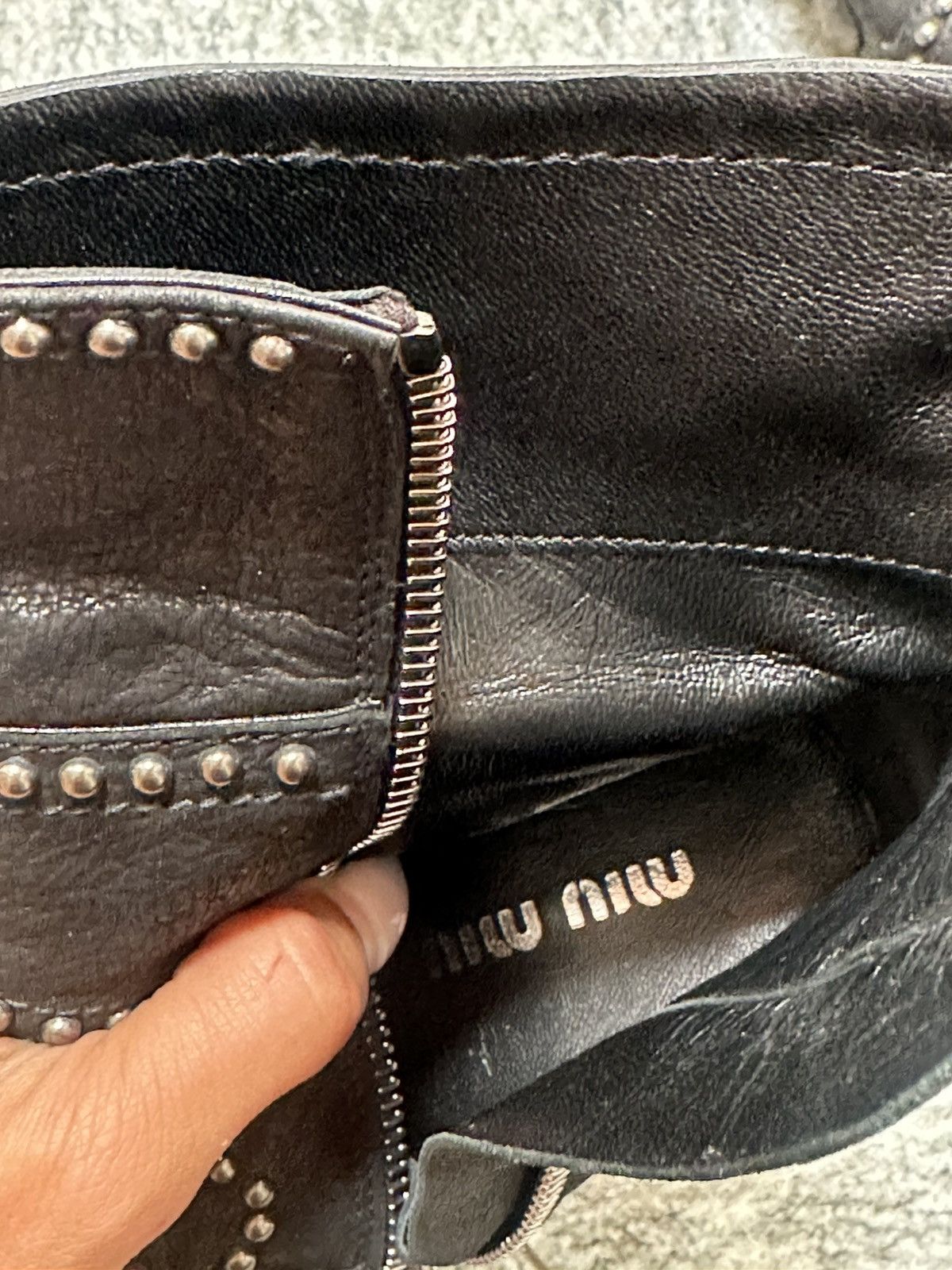 Designer × Miu Miu Miu Miu black studded leather boots platform Y2K vero cuoio Size US 5 / IT 35 - 4 Thumbnail