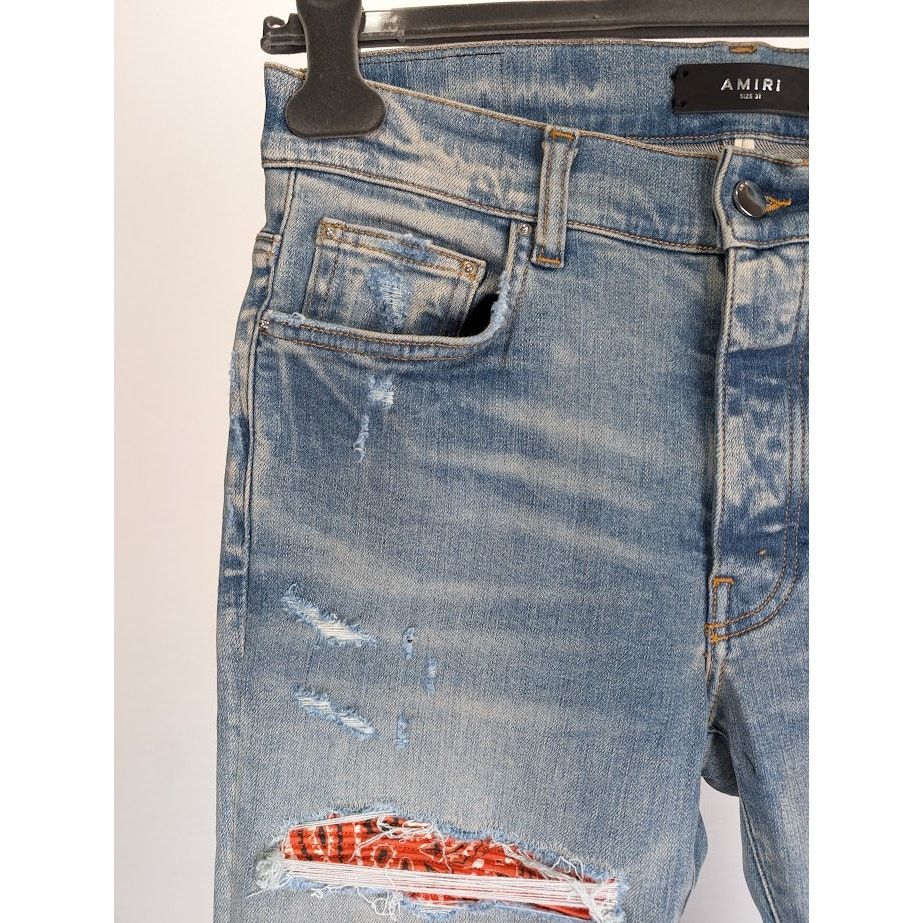 Amiri o1rshd1 Vintage Bandana Artpatch Jeans in Clay Indigo Size US 31 - 8 Thumbnail