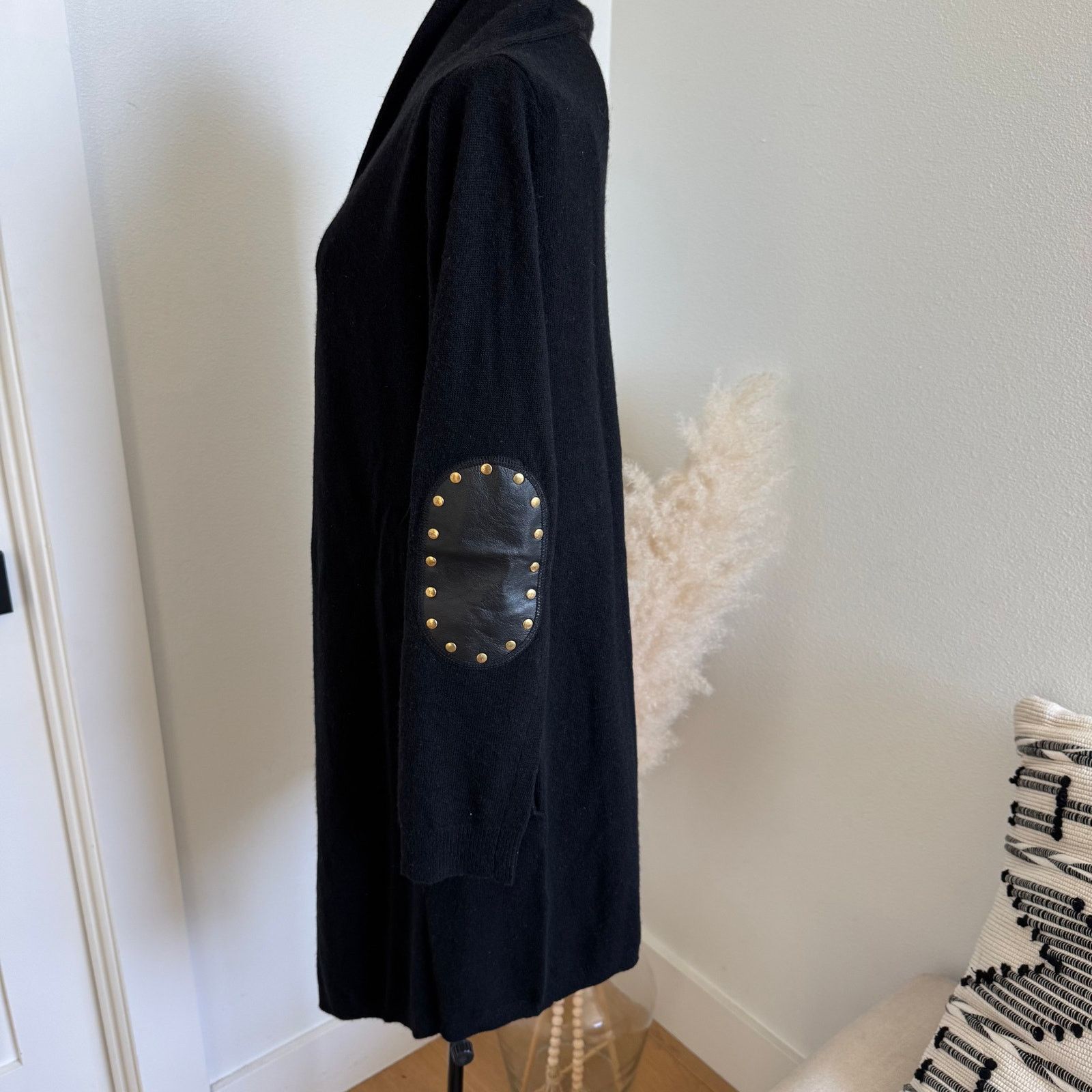 Sandro Sandro Studded Elbow Patch Black Wool/Cashmere Cardigan Size M / US 6-8 / IT 42-44 - 8 Thumbnail