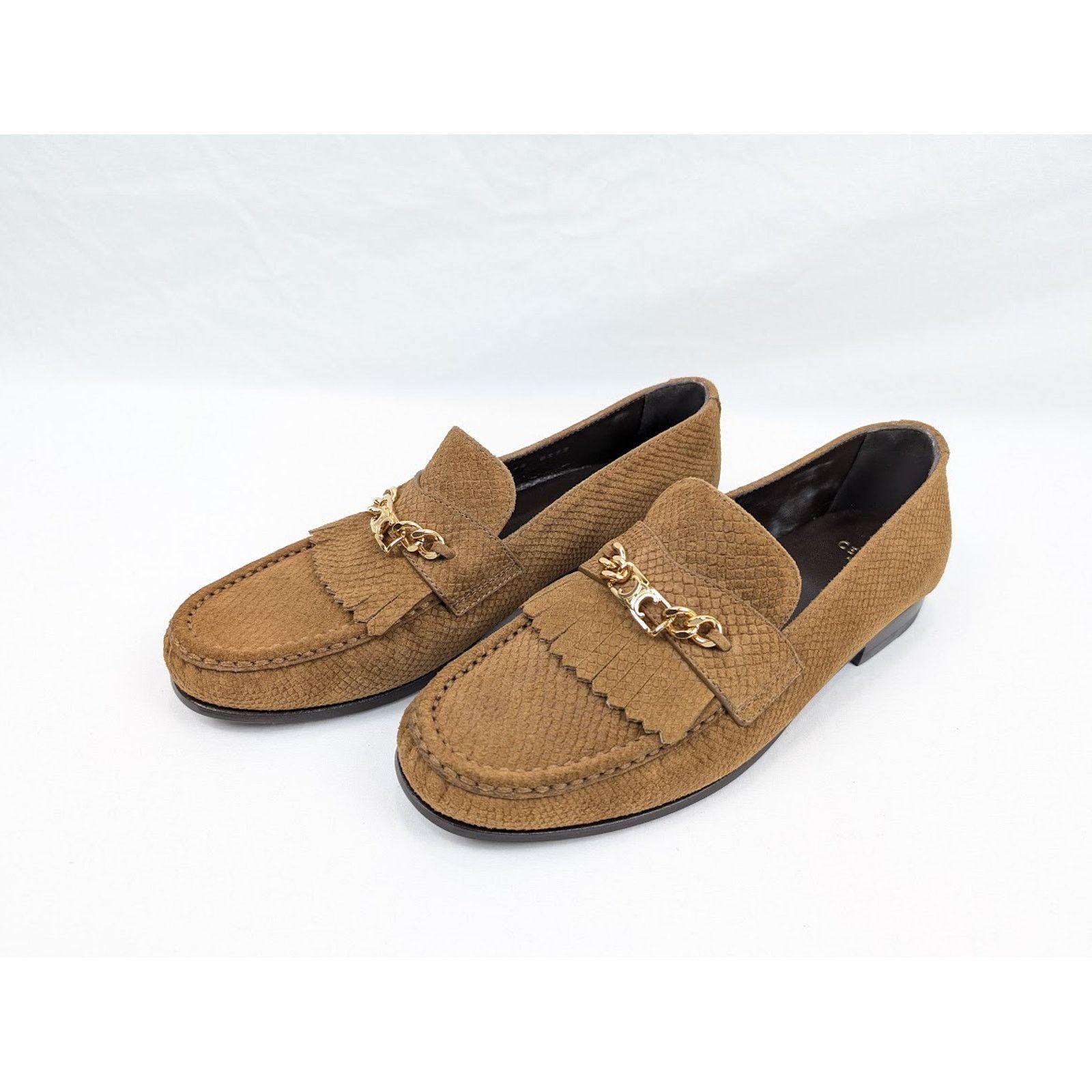 Celine o1rshd1 Lizard Stamped Suede Calfskin Loafers in Tan Size US 11 / EU 44 - 19 Thumbnail