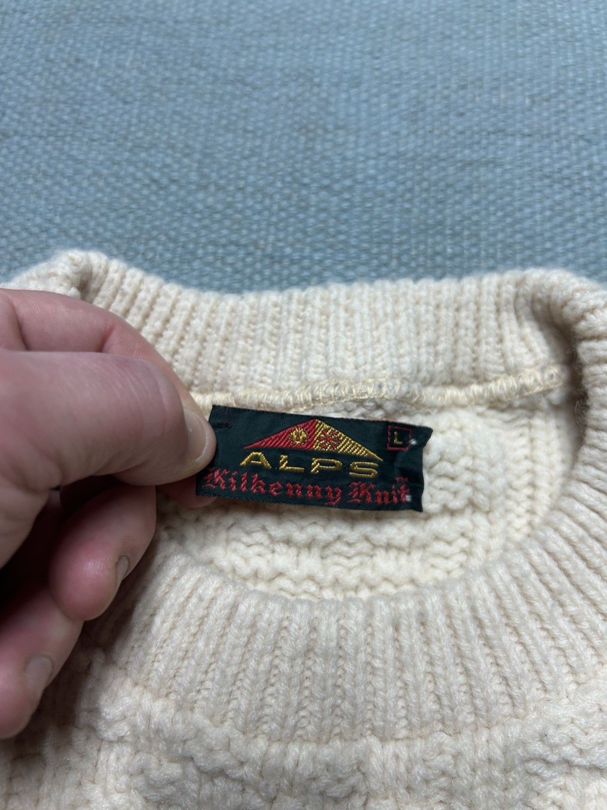 Vintage Vtg 70s Alps Kilkenny wool sweater cable knit cream large Size US L / EU 52-54 / 3 - 4 Thumbnail
