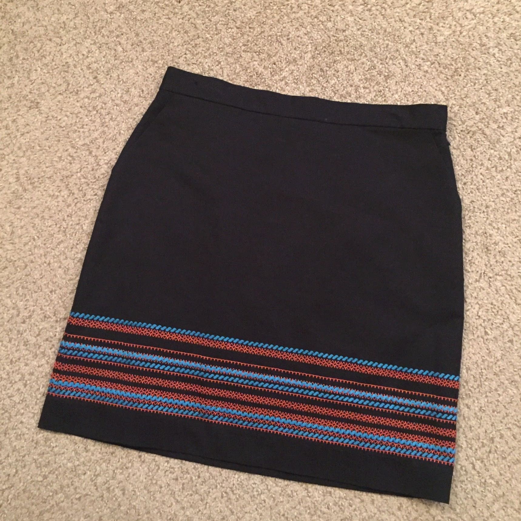Brooks Brothers Brooks Brothers Skirt 14P Petite Knee Length Blue Striped Embroidered Pencil Women's Size 36" / US 14 / IT 50 - 2 Thumbnail