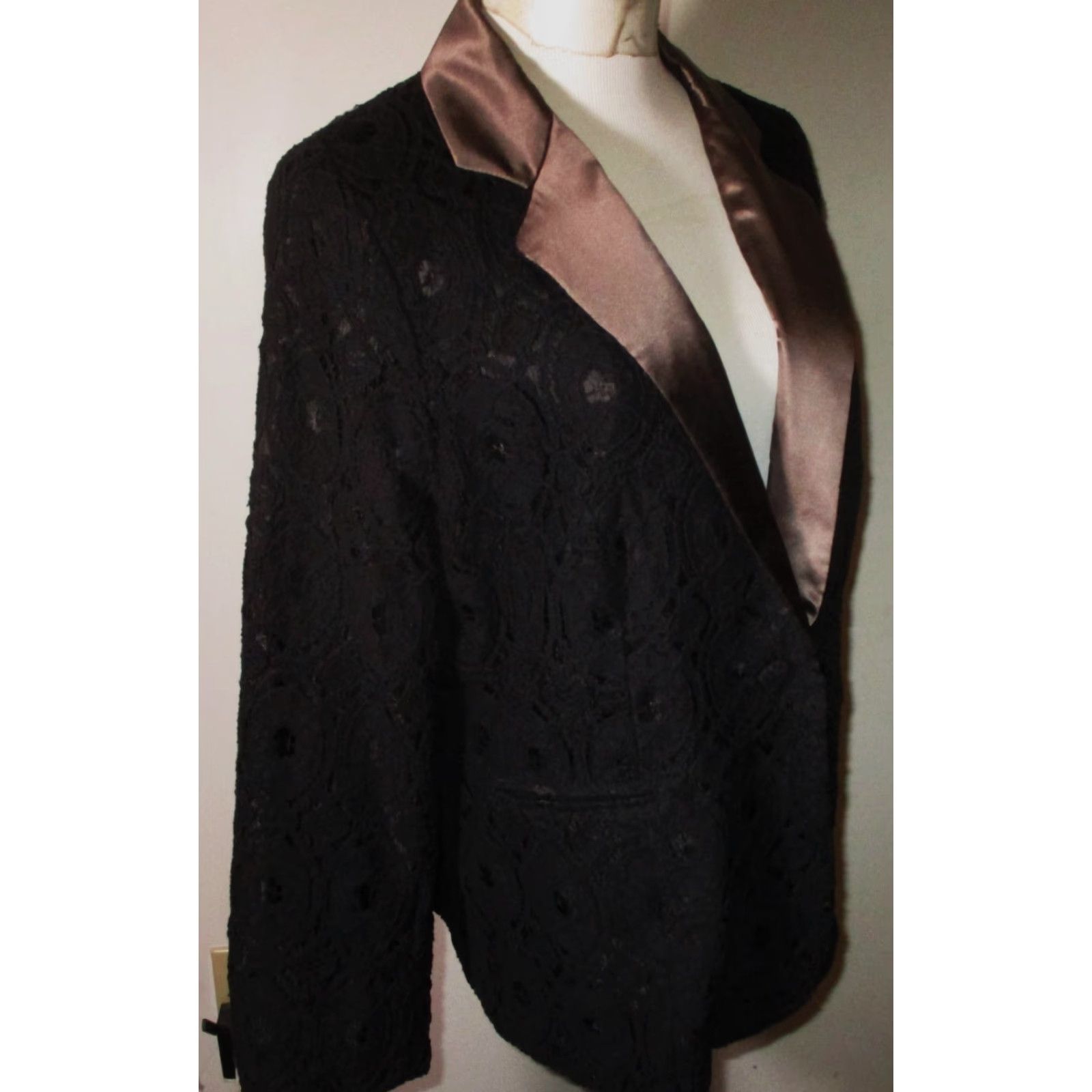 Vintage WINTER SILKS Jacket Women's Size L Black Lace Silk Trim NWT Size L / US 10 / IT 46 - 3 Thumbnail