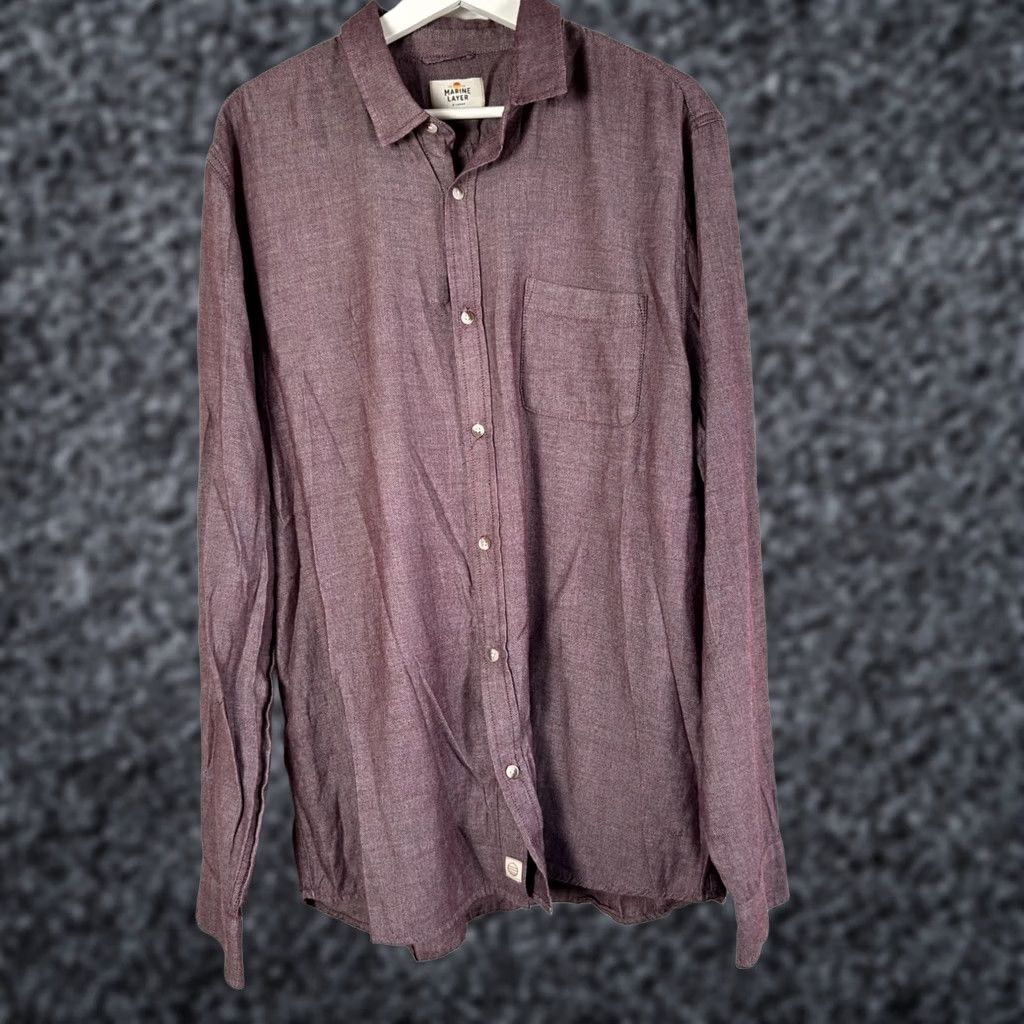 Marine Layer Marine Layer Button Up Shirt XL Long Sleeve Herringbone Burgundy Plum Mens Casual Outdoor Size US XL / EU 56 / 4 - 1 Thumbnail