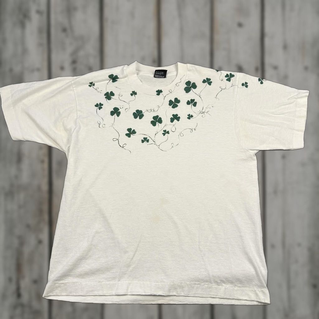 Vintage VINTAGE Screen Stars Best Shirt Mens Large White Shamrock Clover Graphic 90s USA Size US L / EU 52-54 / 3 - 1 Thumbnail