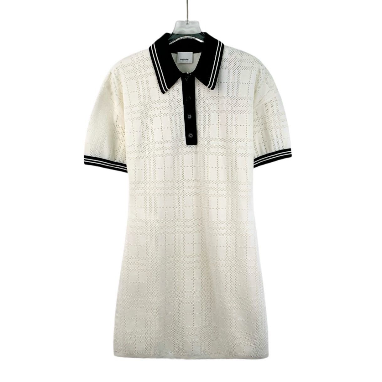 Burberry Beige Checkered Hollow Cotton Short-Sleeved Polo Dr