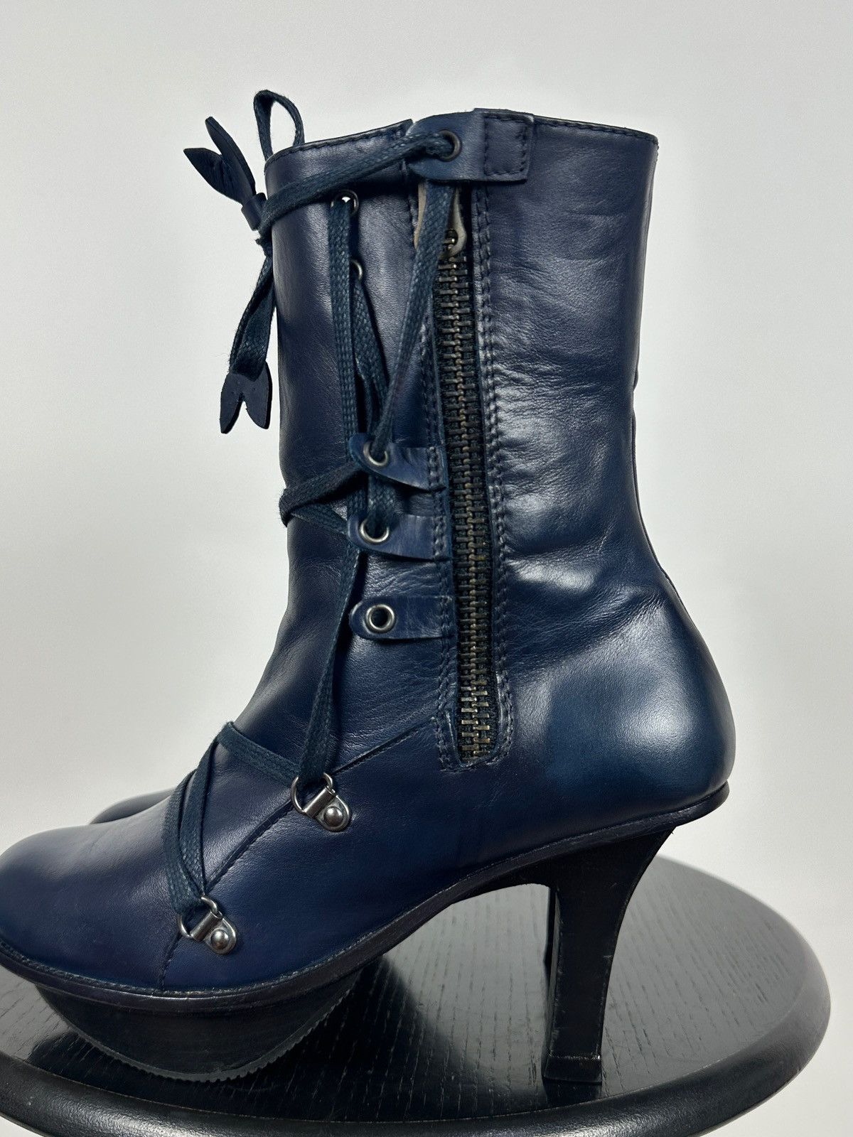 Marithe + Francois Girbaud Marithé + François Girbaud Navy Blue Leather Heeled Boots Size US 6 / IT 36 - 15 Thumbnail