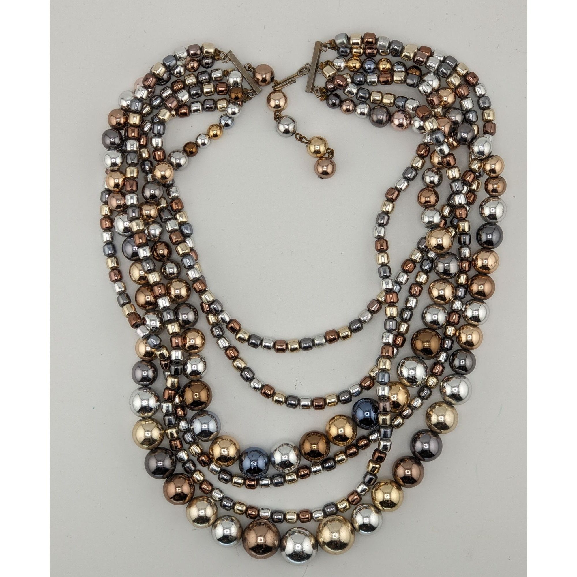 Other Vintage Glam Multi-Strand Metallic Beaded Necklace With Hook Size ONE SIZE - 5 Thumbnail