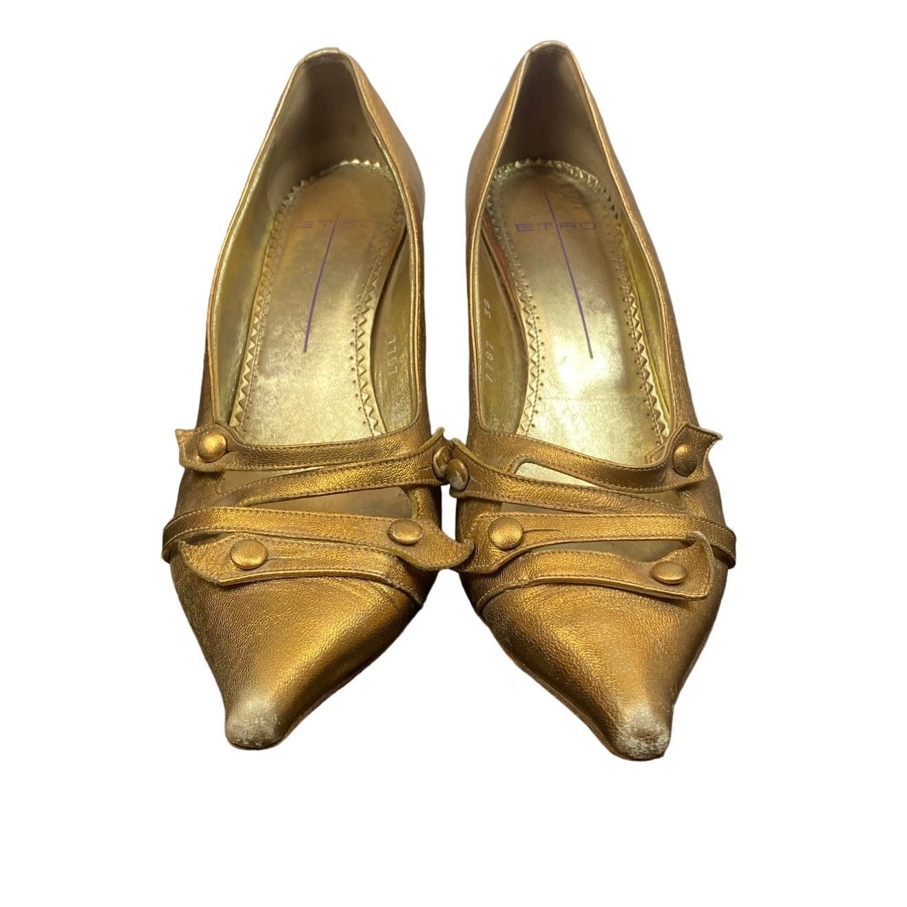 Etro Etro Nero 7787 Gold Pointed Toe Kitten Heels Women's 38 US 8 Size US 8 / IT 38 - 1 Thumbnail