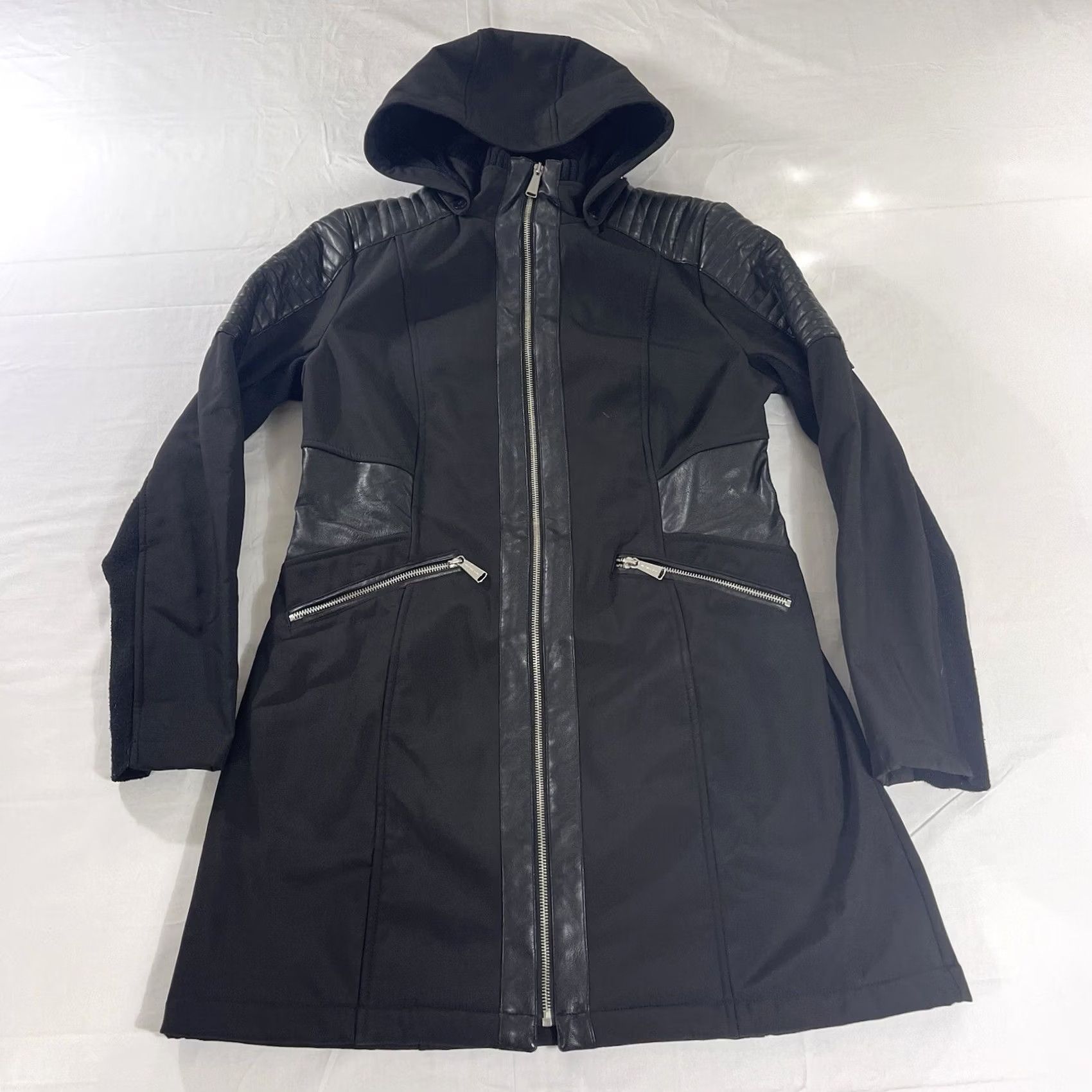 Michael Kors Michael Kors Jacket Coat Womens M 3/4 Faux Leather Lined Zip Black Polyester Long Vintage: No MK Size M / US 6-8 / IT 42-44 - 2 Thumbnail