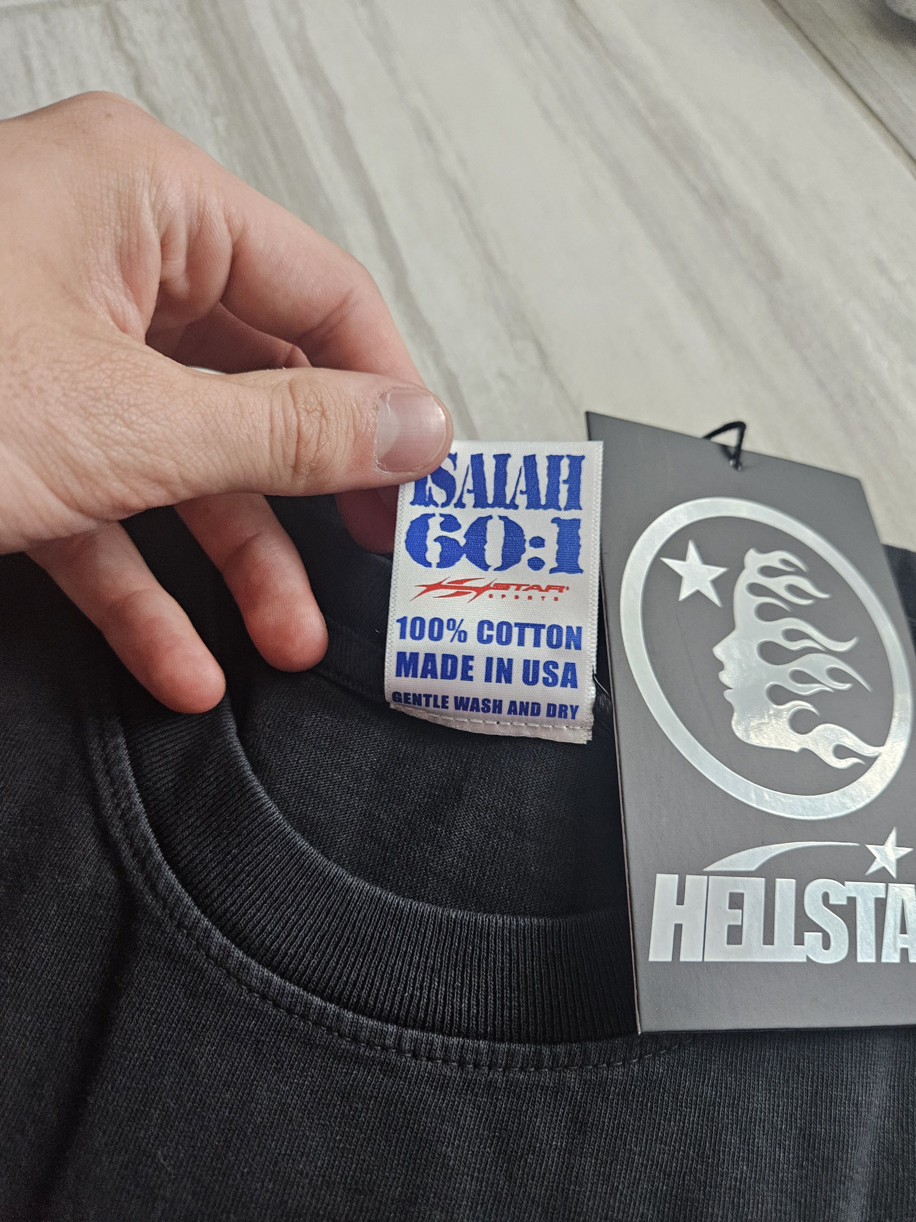 HELLSTAR H Star Black & White Blur Logo Black T Shirt Size US L / EU 52-54 / 3 - 6 Thumbnail