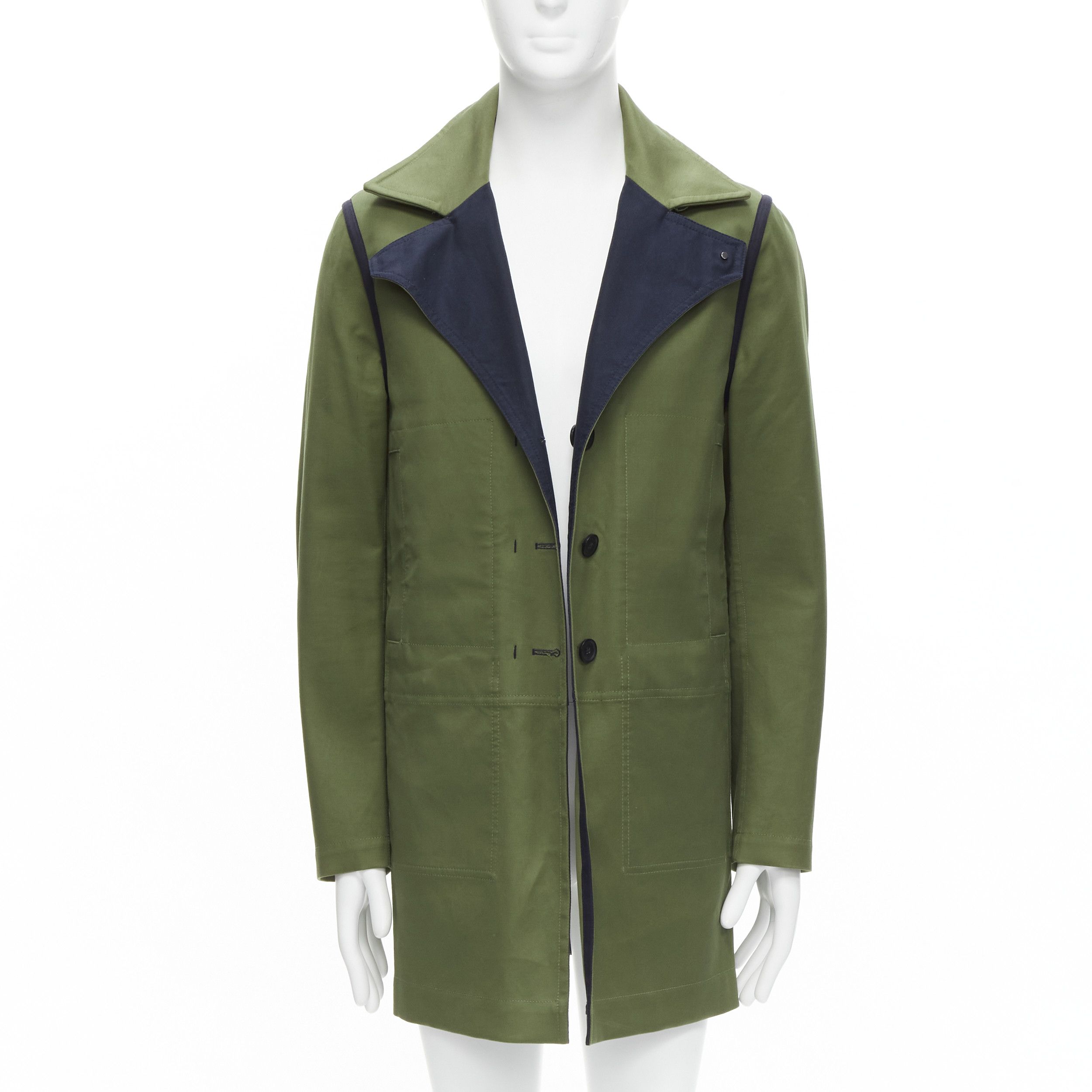 Valentino VALENTINO Reversible green navy cotton poplin oversized collar mid coat EU48 M Size US M / EU 48-50 / 2 - 1 Thumbnail