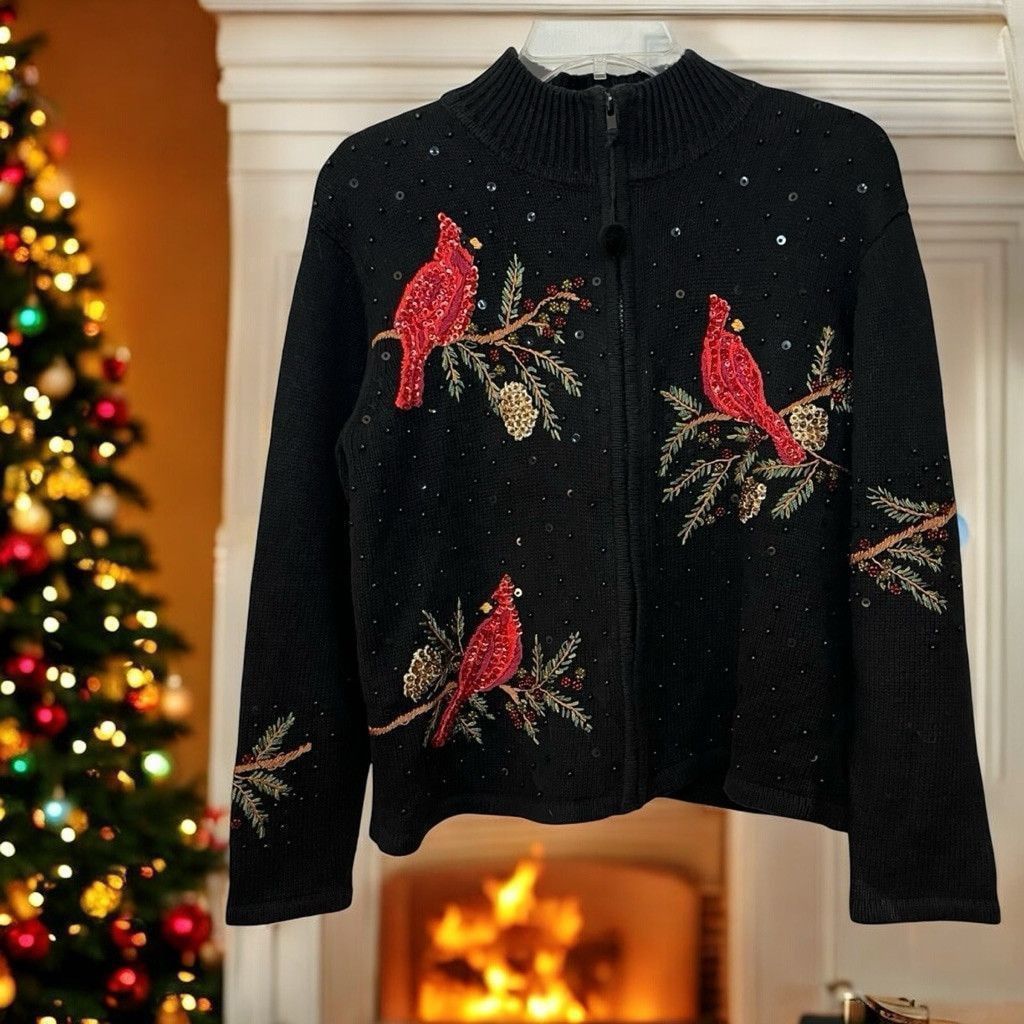 Vintage Y2K Heirloom Holiday Cardigan Sweater M Sequins Embroidered Size M / US 6-8 / IT 42-44 - 1 Thumbnail