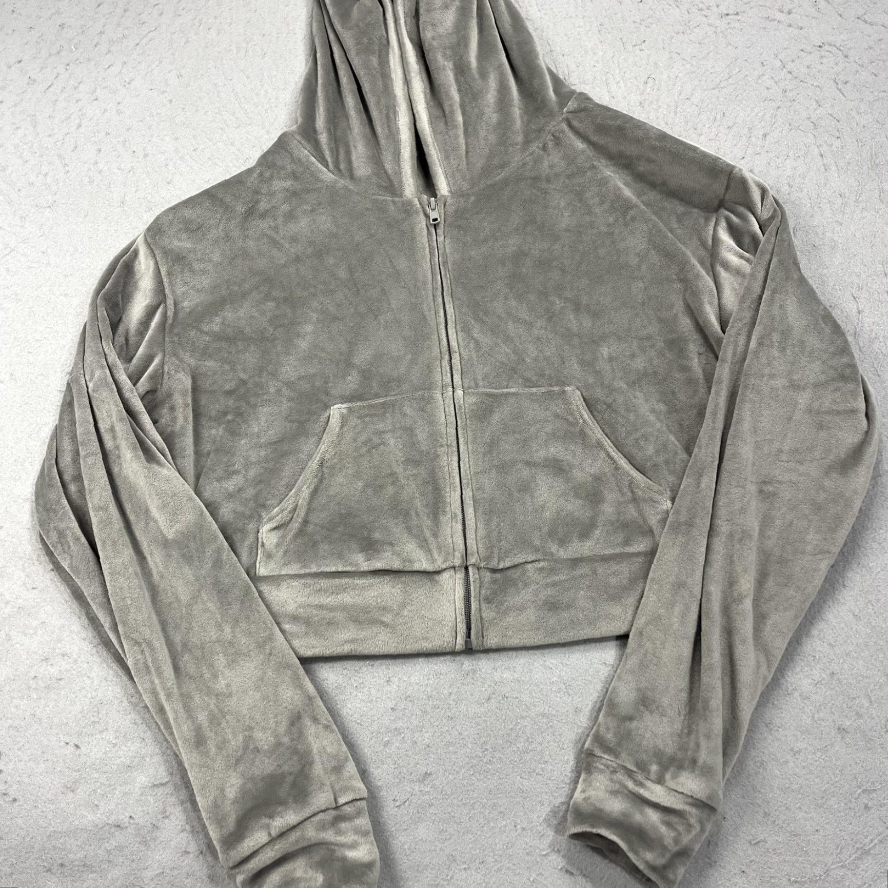 SKIMS Skims Hoodie Womens L Gray Velour Full Zip Cropped Lounge Soft Hooded Jacket Size L / US 10 / IT 46 - 3 Thumbnail