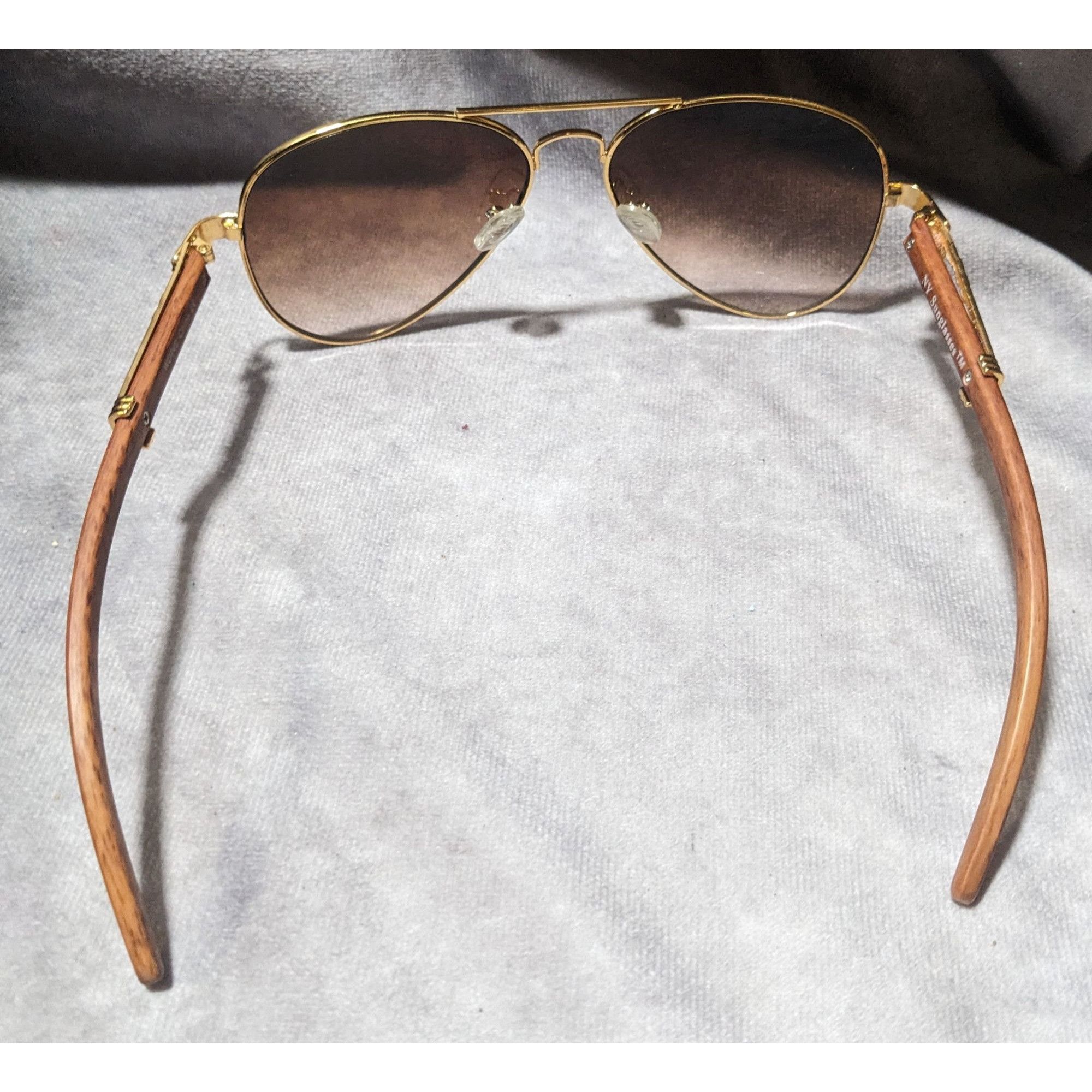 Other NY Sunglasses Gold And Wood Look Aviator Sunglasses Size ONE SIZE - 16 Thumbnail