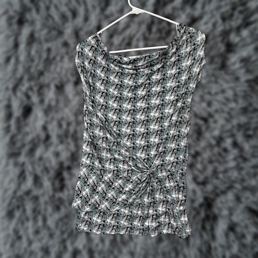 Vintage Susan Bristol Blouse Womens M Gray Geometric Cowl Neck Ruched Jersey Top Size M / US 6-8 / IT 42-44 - 1 Thumbnail