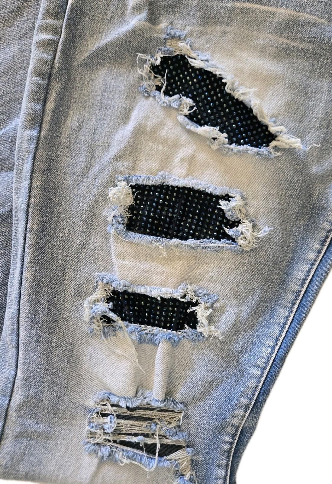 Jean Upcycled Handmade Patchwork Sequins Jeans 36x32 Embellished Size US 36 / EU 52 - 4 Thumbnail