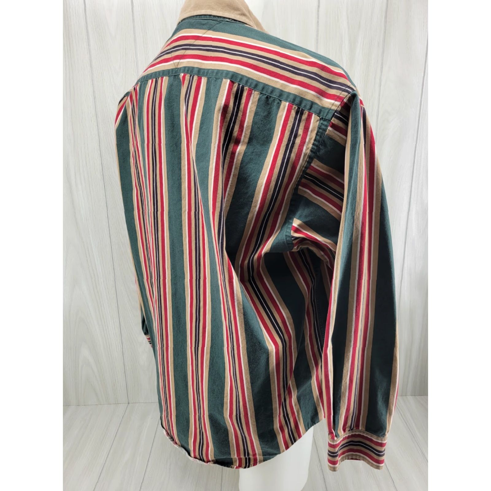 Tommy Hilfiger VINTAGE Tommy Hilfiger Mens Striped Button-Up Shirt XL 90s Crest Logo Cotton Green Shirt Button-Front Mens Regular Size US XL / EU 56 / 4 - 5 Thumbnail
