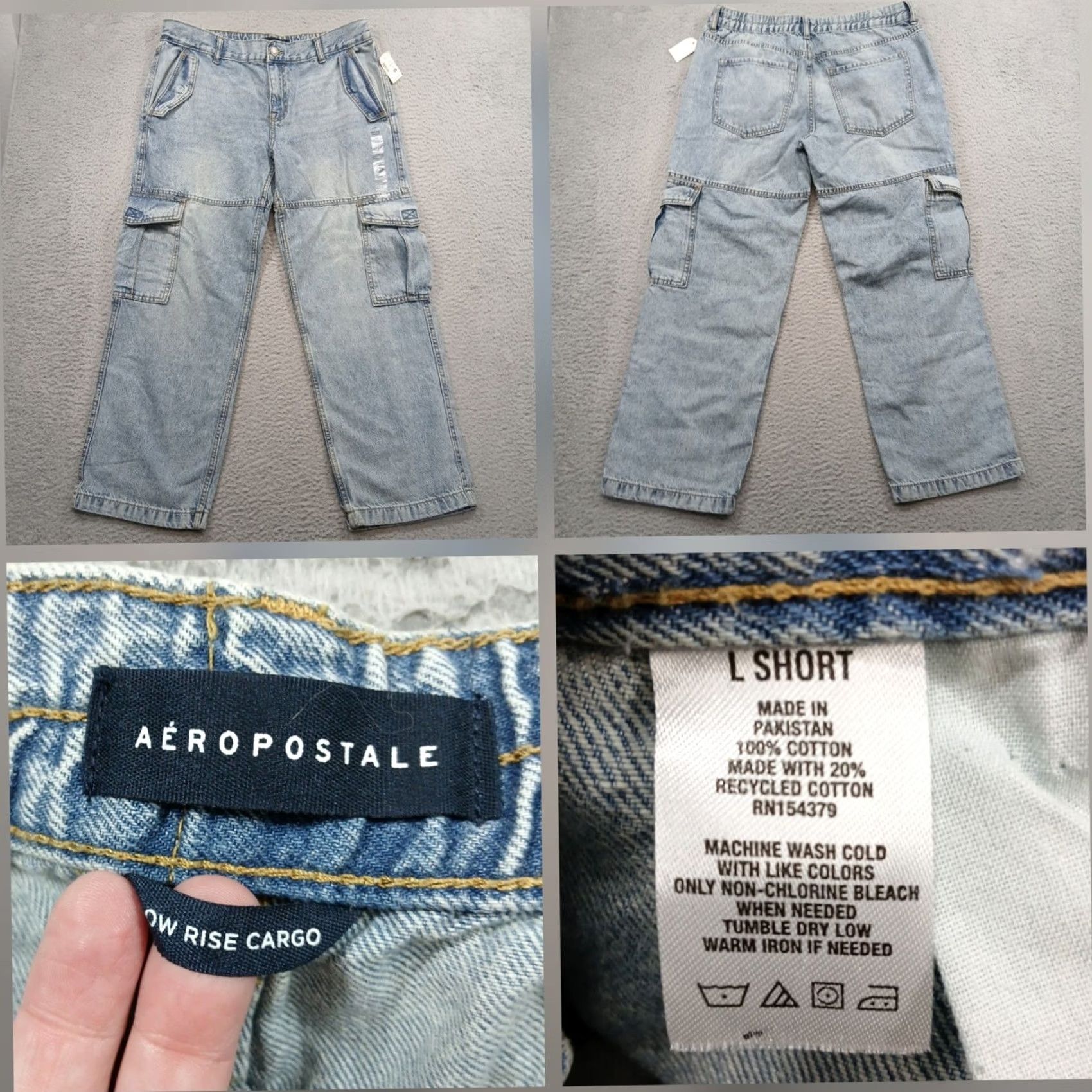Aeropostale Aéropostale Cargo Jeans Women's L Short Light Wash Rigid Denim Pockets Low Rise Hip Hop Logo EUC Size 24" / US 00 / IT 34 - 2 Thumbnail