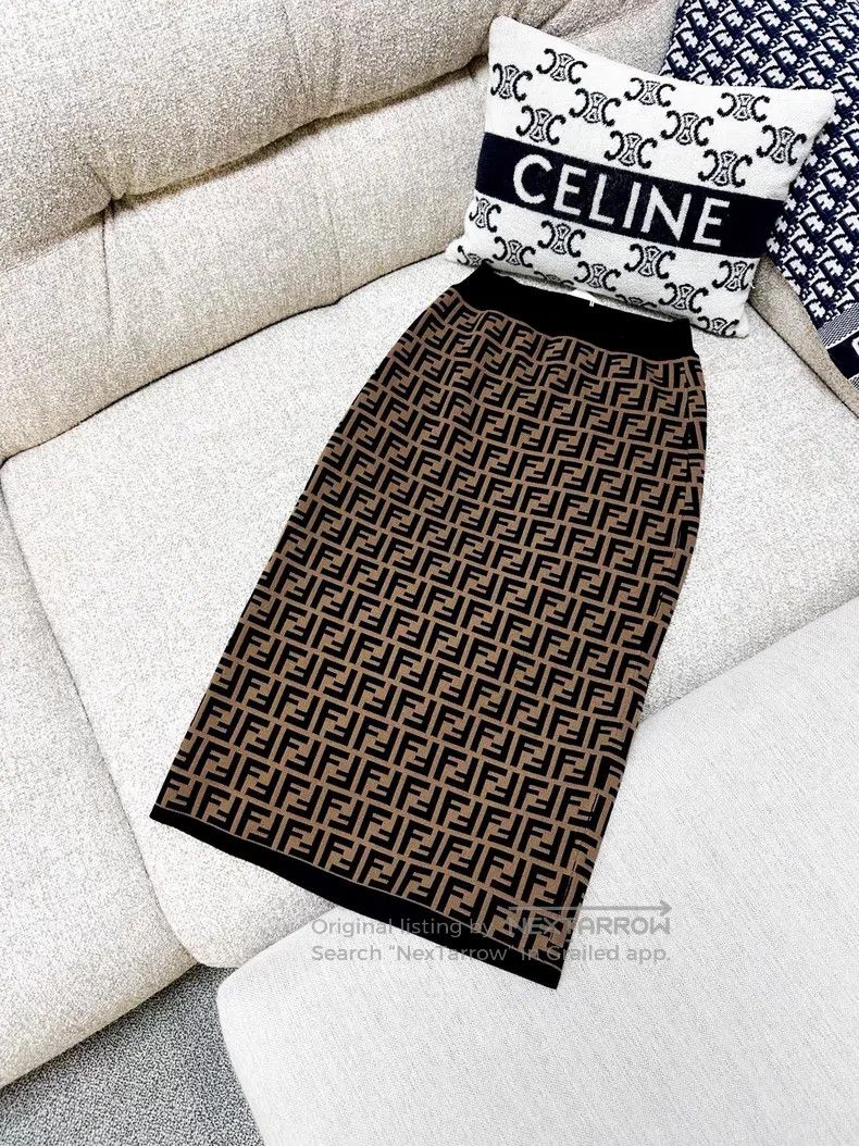 Fendi Fendi Brown Classic Double F Monogram Knit Midi Skirt Size 25" / US 0 / IT 36 - 3 Thumbnail
