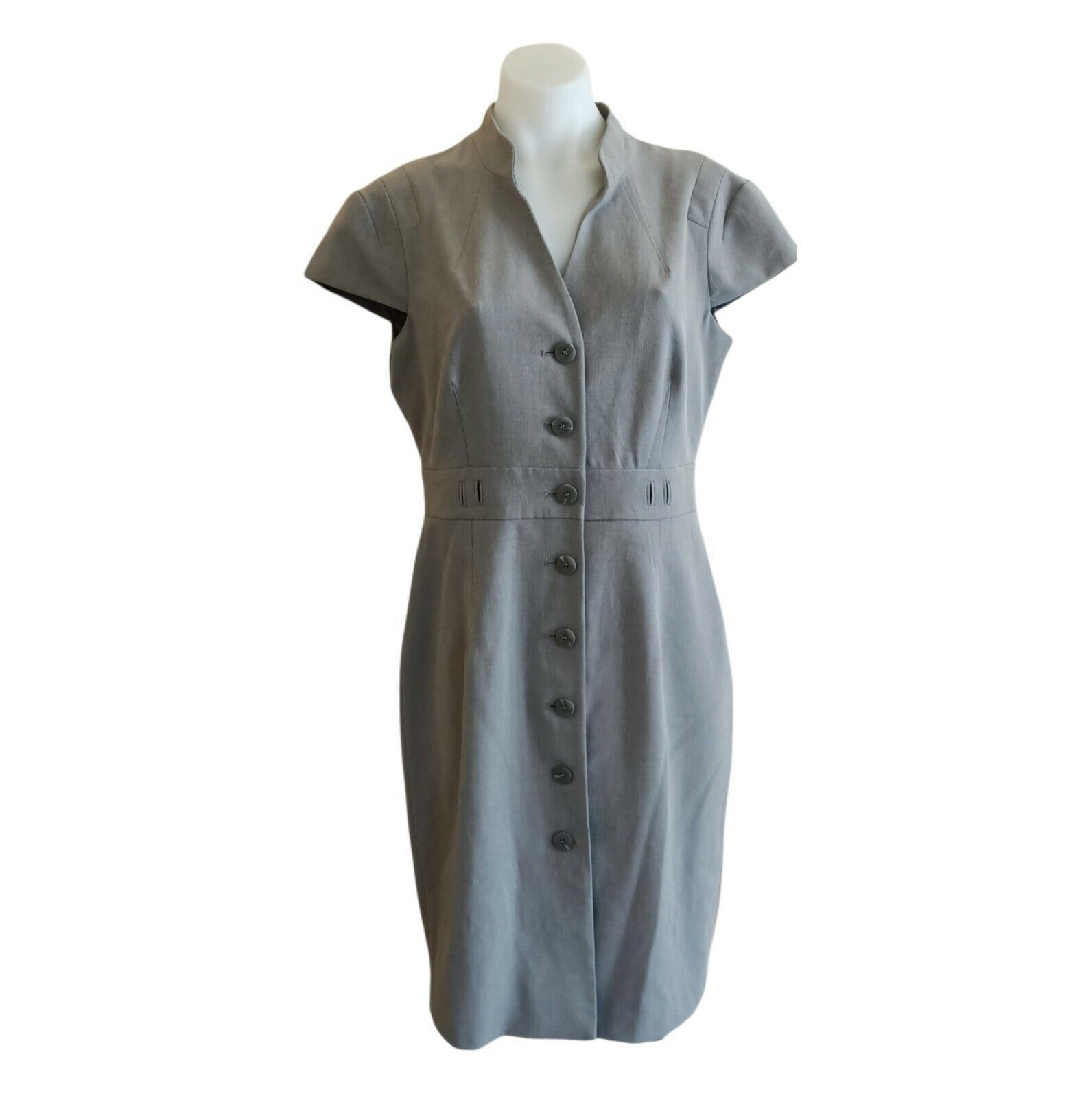 Designer × Marcs Marc New York Dress Grey Button Up Short Sleeve Size L / US 10 / IT 46 - 4 Thumbnail