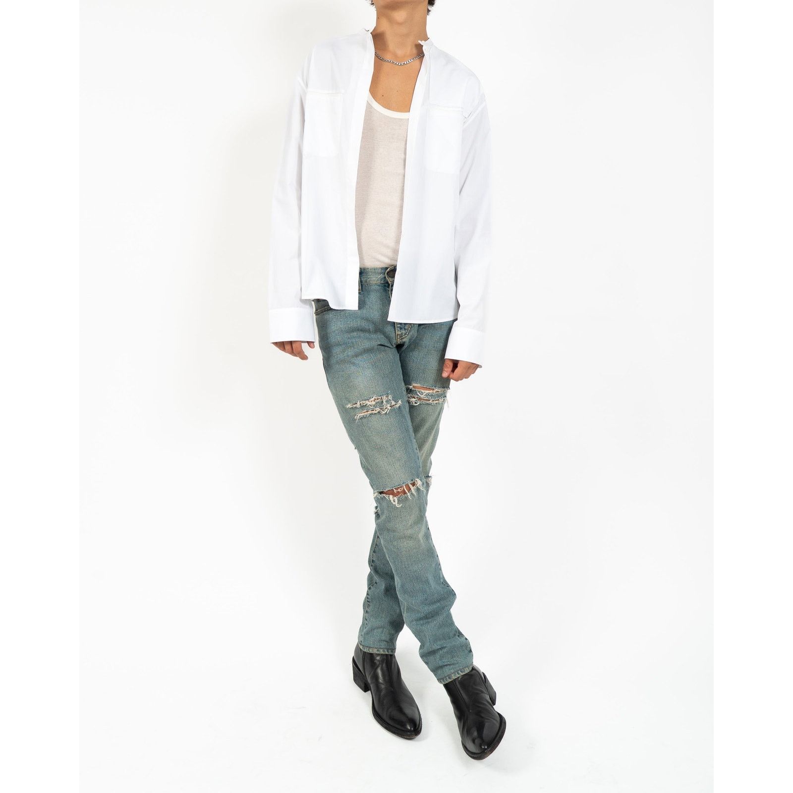 Haider Ackermann FW18 Mandarin Military Shirt in White Cotton Size US S / EU 44-46 / 1 - 2 Thumbnail