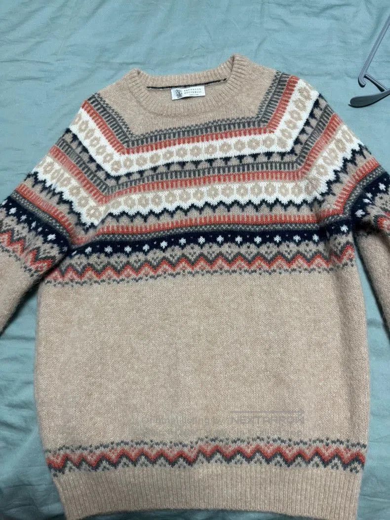 Brunello Cucinelli Brunello Cucinelli Fair Isle Alpaca Sweater. Size US M / EU 48-50 / 2 - 1 Thumbnail